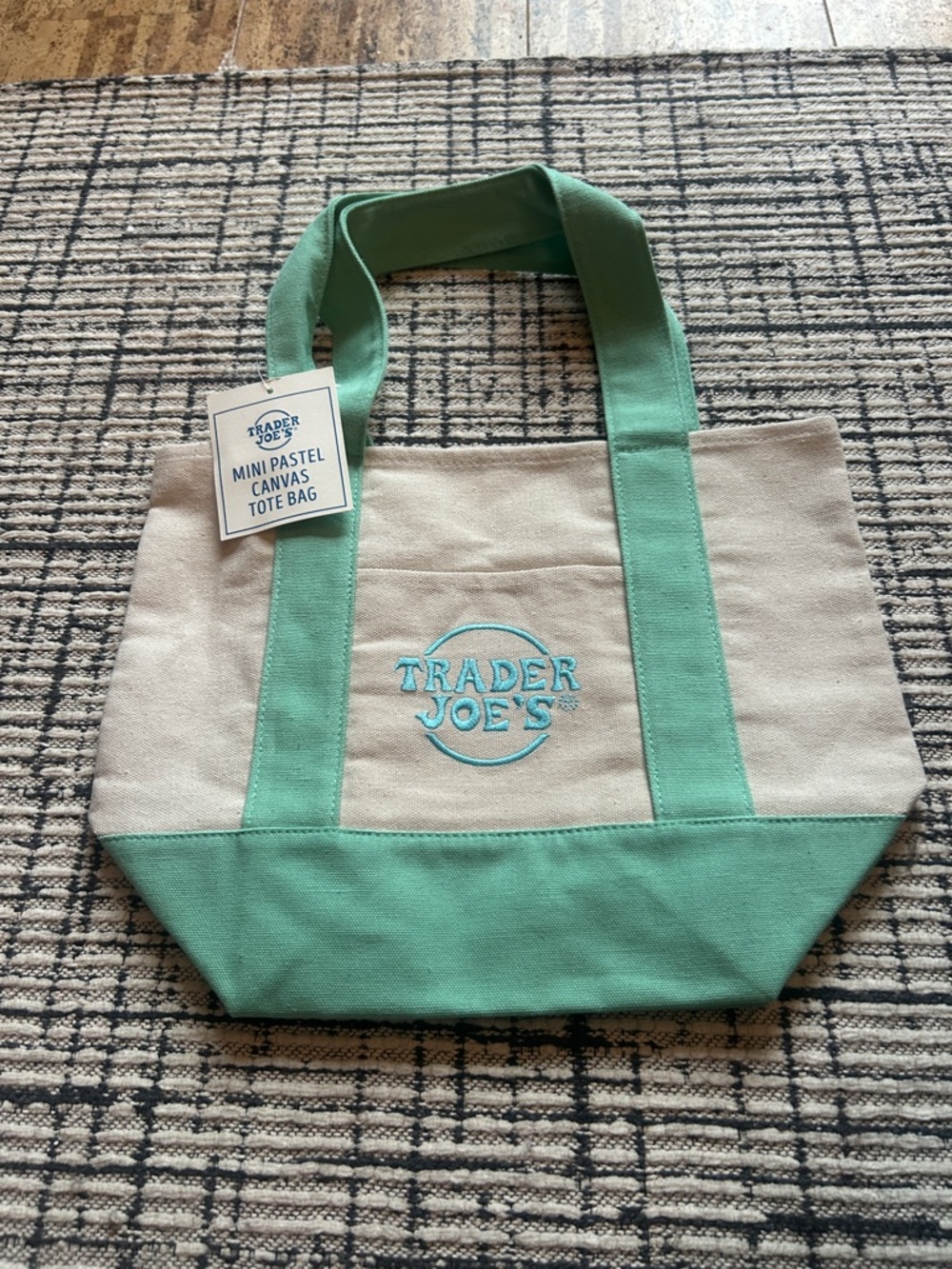 Trader Joe's Cream Canvas Tote with Mint Green Trim